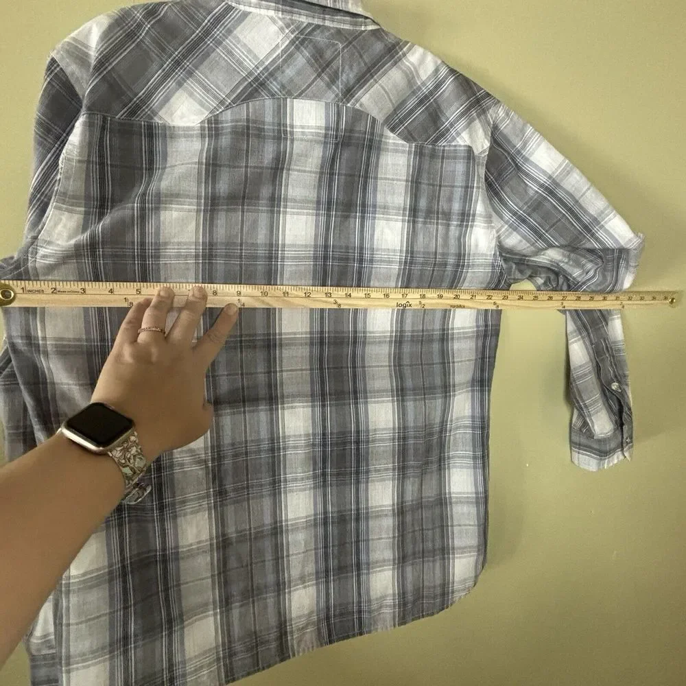 Levi's Shirt Men's Large Western Pearl‎ Snap Plaid Long Sleeve Gray Blue Cowboy